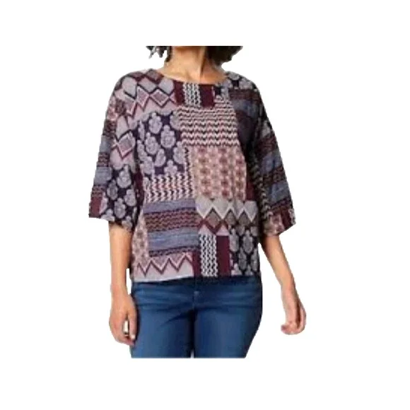 NWT Pure J Jill 100% Organic Cotton Boho Patchwork Dolman Sleeves Blouse Top XL - Picture 7 of 10